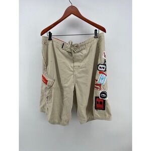 Y2K Body Glove Board Shorts Men Size 36 Beige Surf Swim Trunks Patches